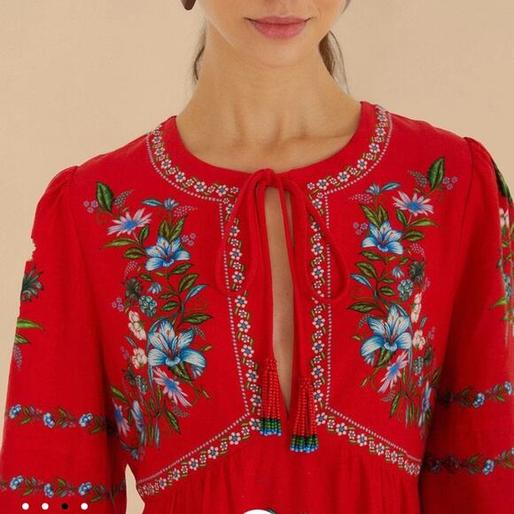 NWT FARM RIO Red Sweet Bloom Bouquet Midi Dress - Size XS - Picture 3 of 11